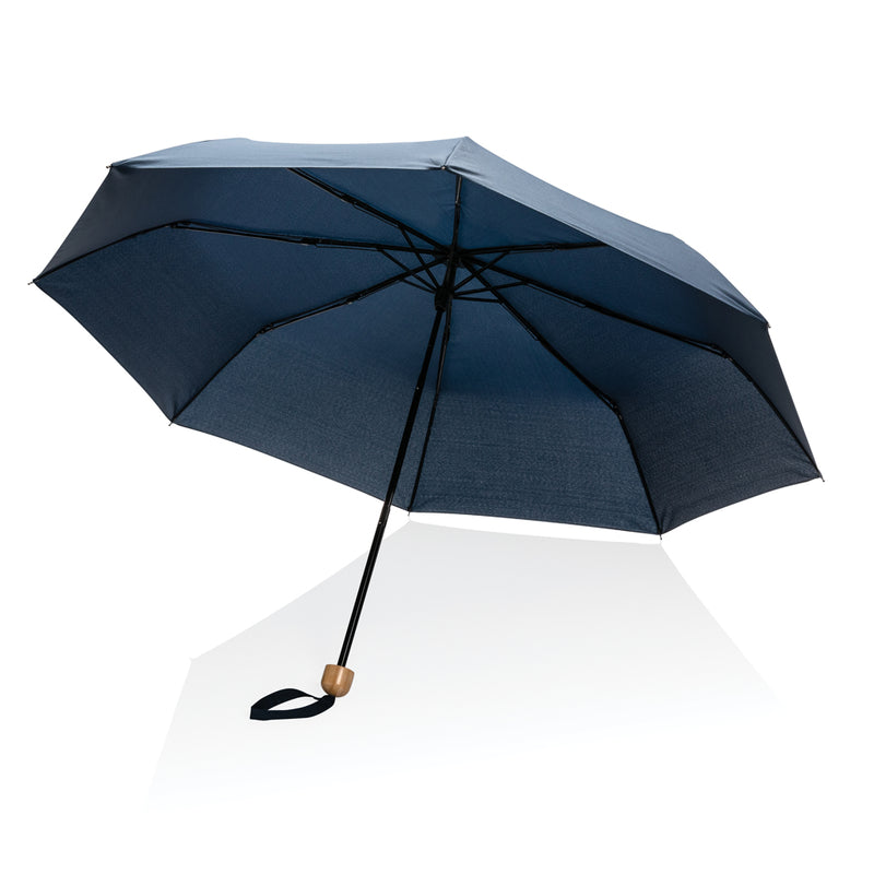 Load image into Gallery viewer, 20.5-inch Impact AWARE™ RPET bamboo mini umbrella by XD Collection with 190T pongee fabric, compact and eco-friendly.