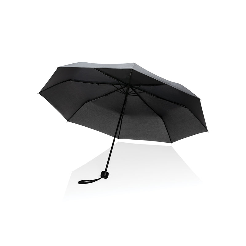 Load image into Gallery viewer, 20.5-inch Impact AWARE™ RPET mini umbrella by XD Collection with compact black canopy and ergonomic handle.