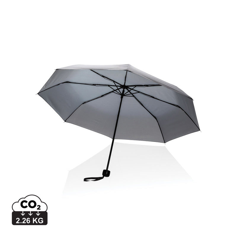 Load image into Gallery viewer, 20.5-inch Impact AWARE™ RPET mini umbrella by XD Collection with compact black canopy and curved handle.