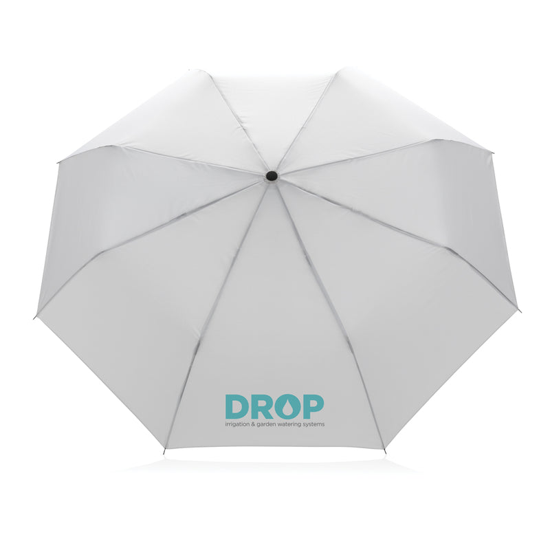 Load image into Gallery viewer, 20.5-inch Impact AWARE™ RPET mini umbrella by XD Collection, showing compact black umbrella with foldable design and logo.