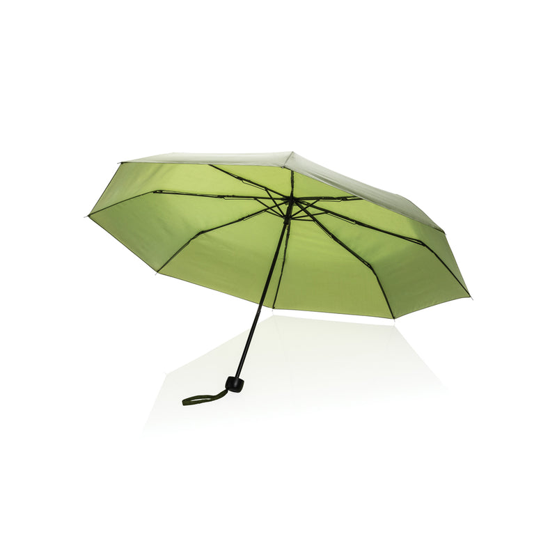Load image into Gallery viewer, 20.5-inch Impact AWARE™ RPET mini umbrella by XD Collection, featuring a compact design with a blue canopy and ergonomic handle.