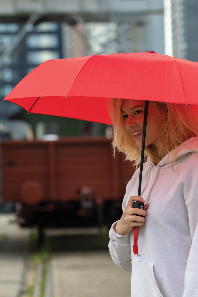 Load image into Gallery viewer, XD Collection 21-inch Impact AWARE™ RPET auto open/close umbrella with 190T fabric, featuring a sleek, durable design.