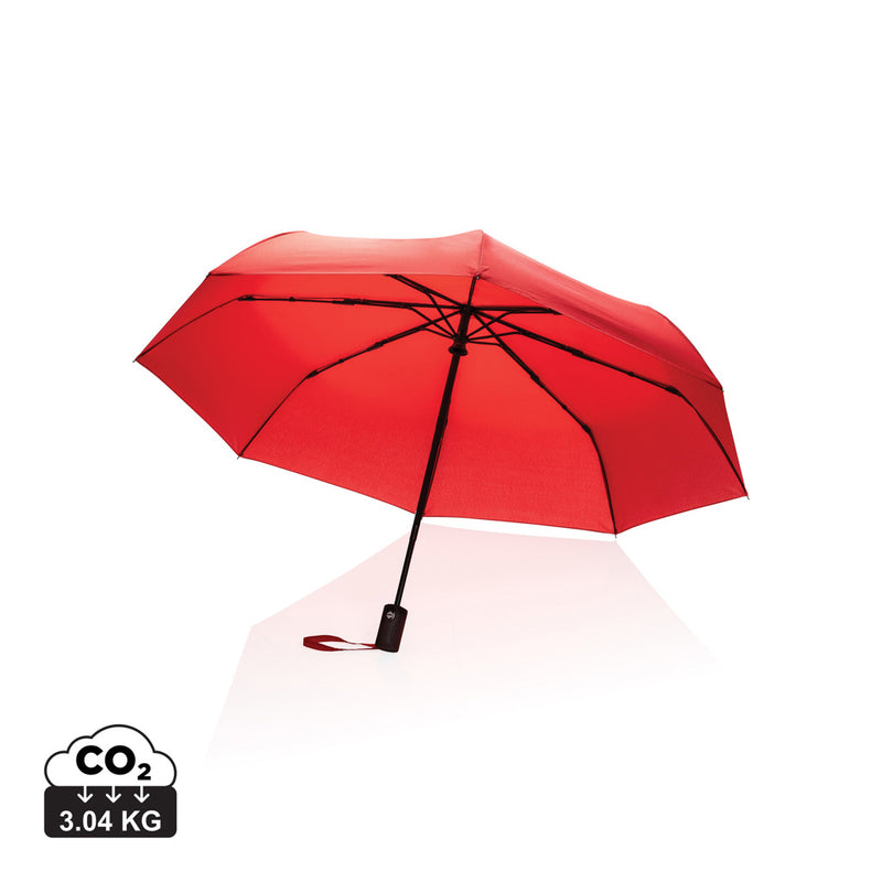Load image into Gallery viewer, 21-inch Impact AWARE™ RPET 190T auto open/close umbrella by XD Collection, featuring a compact design and colorful canopy.