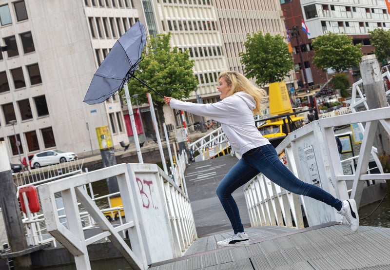 Load image into Gallery viewer, XD Collection 21-inch Impact AWARE™ RPET bamboo auto open/close umbrella with 190T canopy, eco-friendly and stylish rain protection.