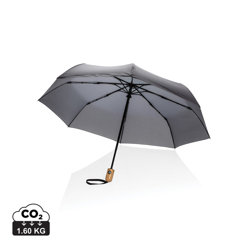 Load image into Gallery viewer, XD Collection 21-inch Impact AWARE™ RPET bamboo auto open/close umbrella with 190T canopy, eco-friendly and stylish rain protection