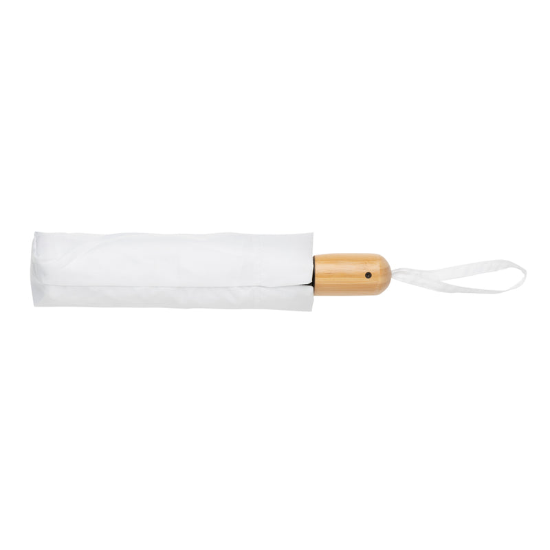 Load image into Gallery viewer, XD Collection 21-inch Impact AWARE™ RPET bamboo auto open/close umbrella with 190T fabric, eco-friendly design, and bamboo handle.