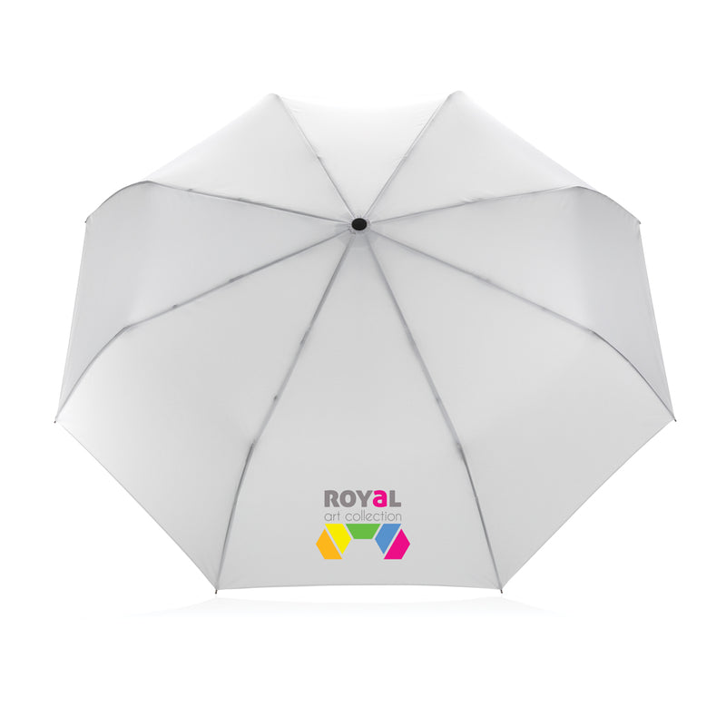 Load image into Gallery viewer, 21-inch Impact AWARE™ RPET bamboo auto open/close umbrella by XD Collection, featuring a sturdy canopy and bamboo handle.