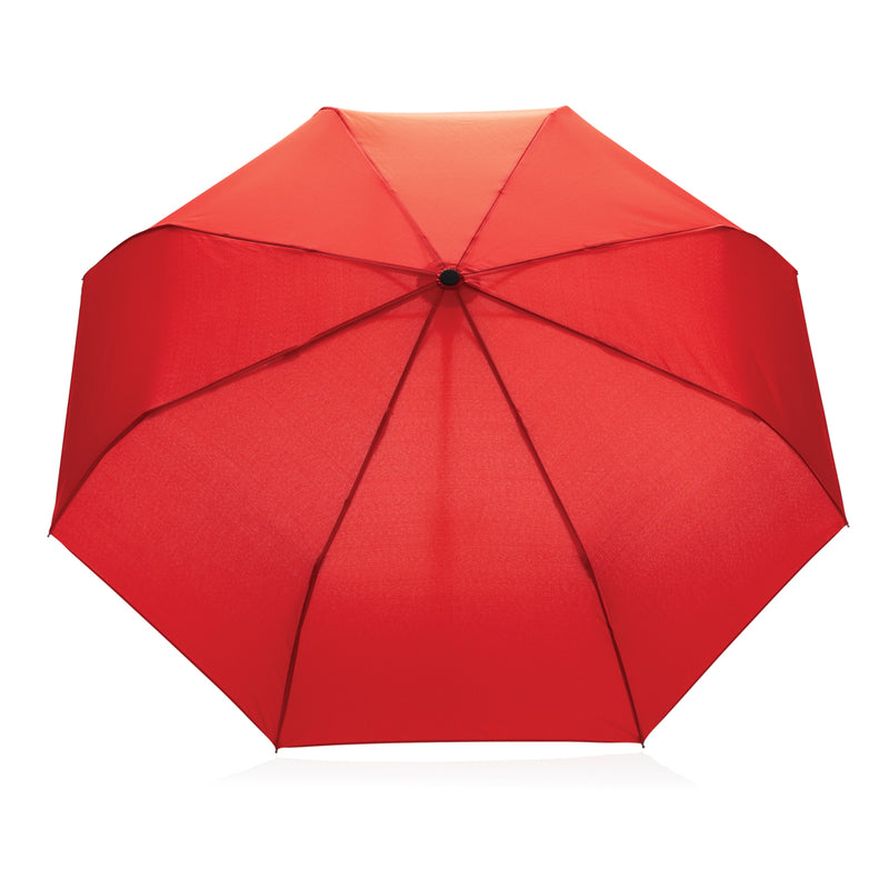 Load image into Gallery viewer, 21-inch Impact AWARE™ RPET bamboo auto open/close umbrella by XD Collection, with a sleek canopy and bamboo handle.