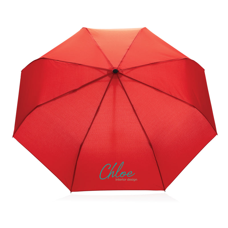 Load image into Gallery viewer, 21-inch Impact AWARE™ RPET bamboo auto open/close umbrella by XD Collection, featuring eco-friendly design and bamboo handle.