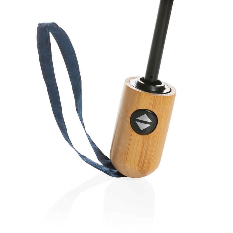 Load image into Gallery viewer, XD Collection 21-inch Impact AWARE™ RPET bamboo auto open/close umbrella with 190T canopy, eco-friendly and stylish rain protection.