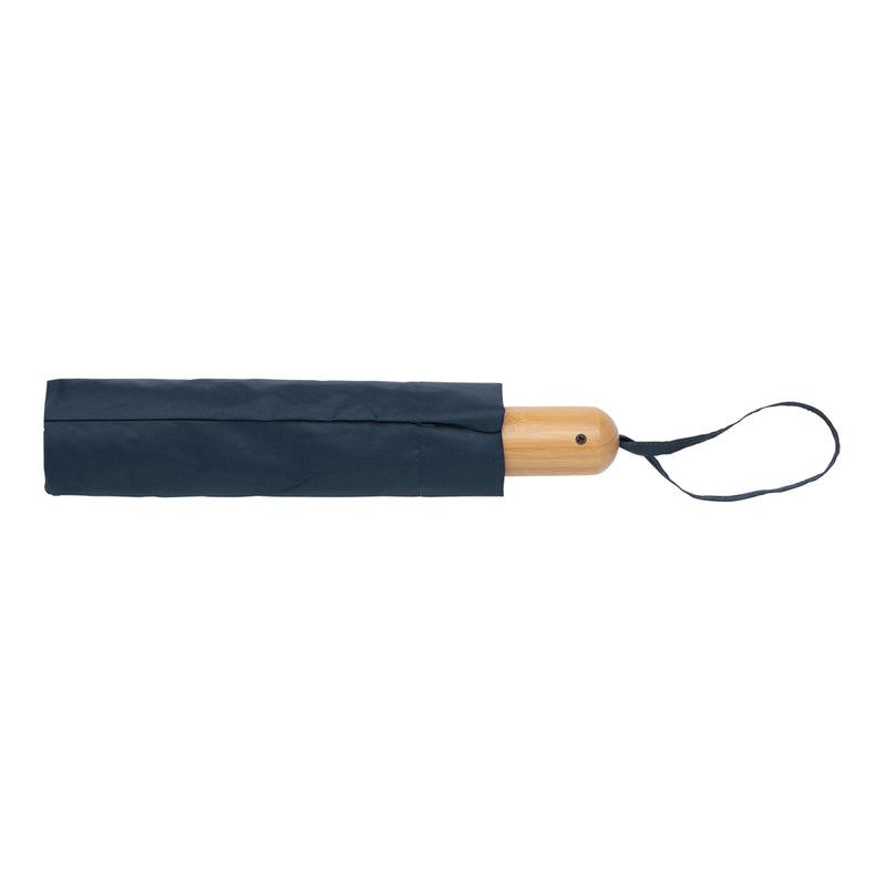 Load image into Gallery viewer, 21-inch Impact AWARE™ RPET bamboo auto open/close umbrella by XD Collection, featuring a stylish bamboo handle and durable canopy.