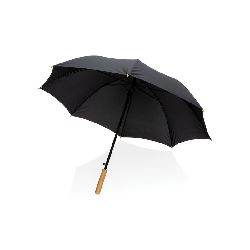 Load image into Gallery viewer, 23-inch Impact AWARE™ RPET bamboo umbrella by XD Collection, auto open with eco-friendly design and bamboo handle.