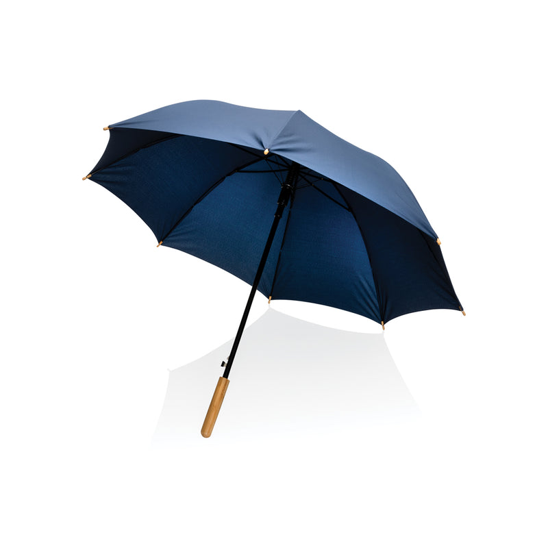 Load image into Gallery viewer, 23-inch Impact AWARE™ RPET bamboo umbrella by XD Collection, auto-open design with eco-friendly bamboo handle.