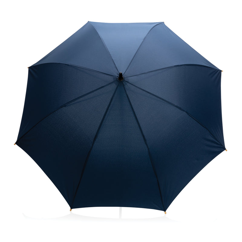 Load image into Gallery viewer, XD Collection 23-inch Impact AWARE™ RPET bamboo auto-open umbrella with 190T canopy, eco-friendly and stylish design.