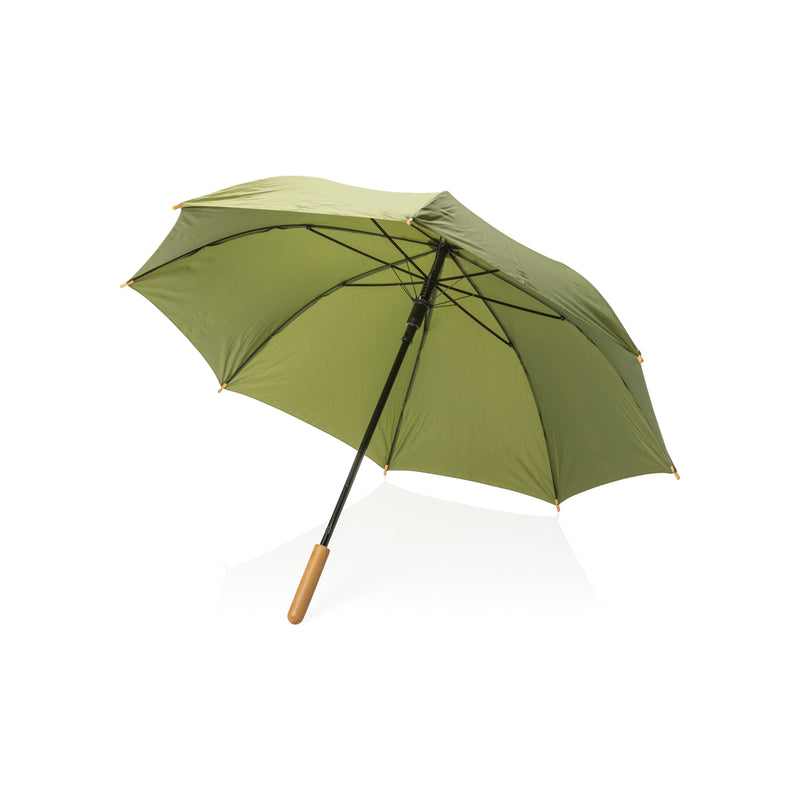 Load image into Gallery viewer, XD Collection 23-inch Impact AWARE™ RPET bamboo umbrella open, auto-open design with eco-friendly 190T fabric.