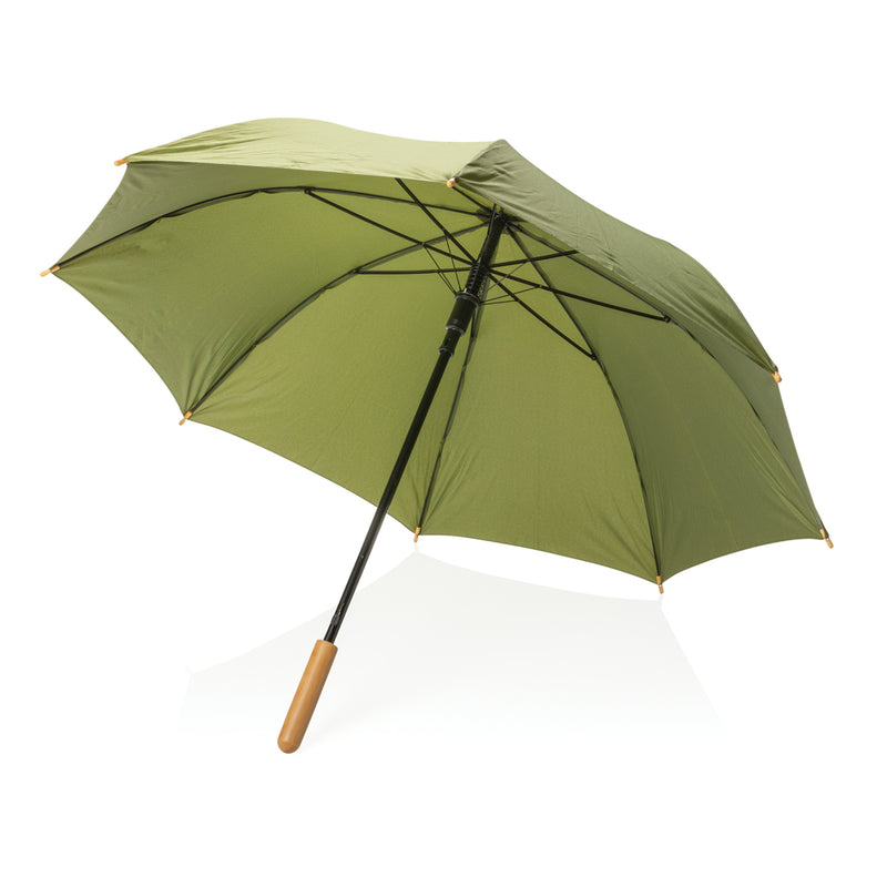 Load image into Gallery viewer, XD Collection 23-inch Impact AWARE™ RPET bamboo umbrella open, featuring auto-open mechanism and eco-friendly design.