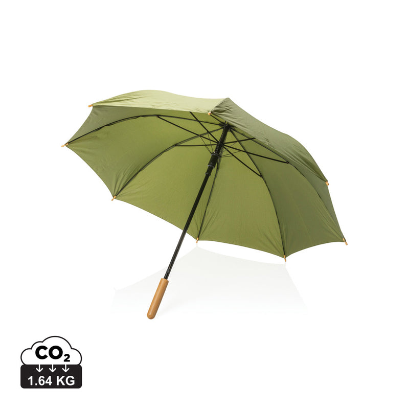 Load image into Gallery viewer, XD Collection 23-inch Impact AWARE™ RPET bamboo umbrella auto open canopy with eco-friendly design and bamboo handle.