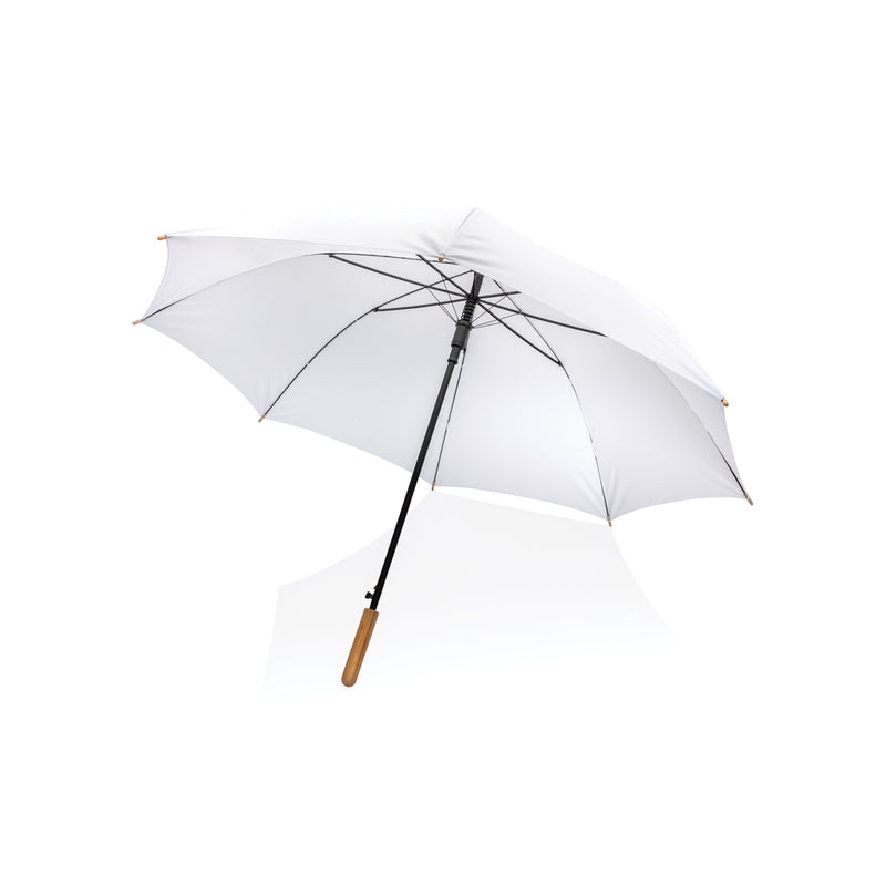 Load image into Gallery viewer, 27-inch Impact AWARE™ RPET bamboo umbrella by XD Collection, auto-open design with bamboo handle and eco-friendly fabric.