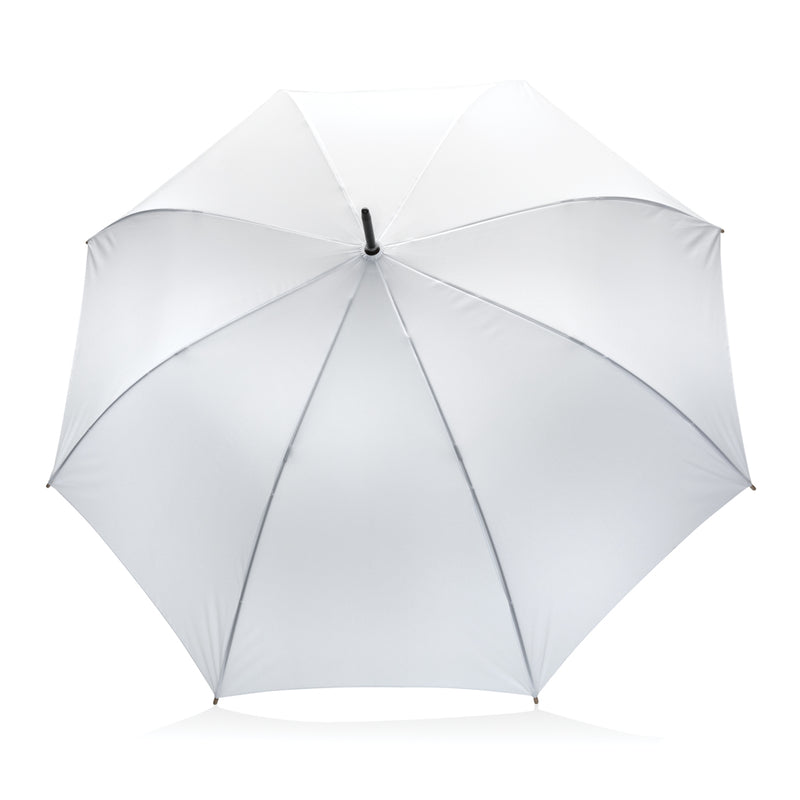 Load image into Gallery viewer, 27-inch Impact AWARE™ RPET bamboo umbrella by XD Collection, auto open with eco-friendly bamboo handle and durable 190T fabric.