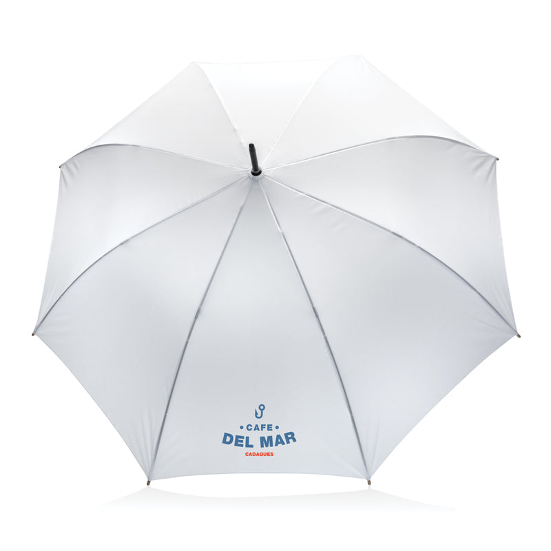Load image into Gallery viewer, 27-inch Impact AWARE™ RPET bamboo umbrella by XD Collection, auto open design with eco-friendly bamboo handle and canopy.