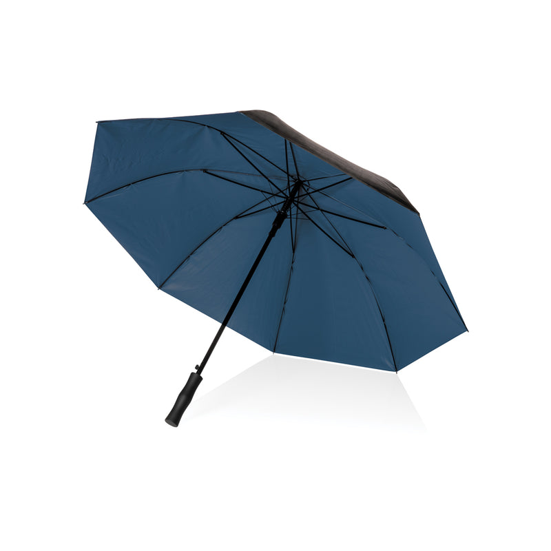 Load image into Gallery viewer, 27-inch Impact AWARE™ RPET dual-color auto open umbrella by XD Collection, featuring vibrant fabric and auto-open mechanism.