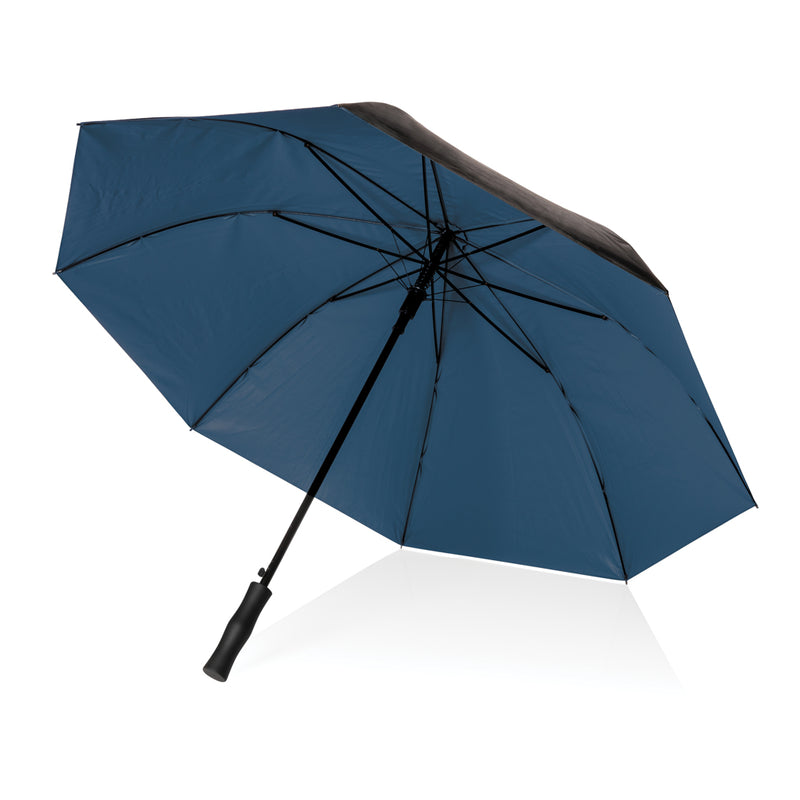 Load image into Gallery viewer, 27-inch Impact AWARE™ RPET dual-color auto-open umbrella by XD Collection, featuring a durable design and vibrant two-tone canopy.