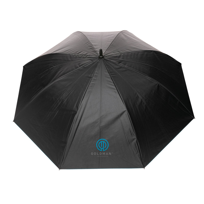 Load image into Gallery viewer, 27-inch Impact AWARE™ RPET dual-color auto-open umbrella by XD Collection, featuring a sturdy frame and vibrant fabric design.