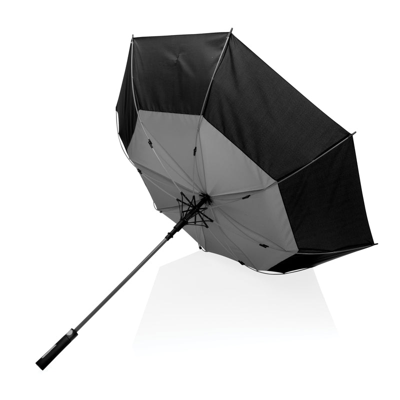 Load image into Gallery viewer, 27-inch Impact AWARE™ RPET stormproof umbrella by XD Collection, auto-open design with durable 190T fabric, black canopy