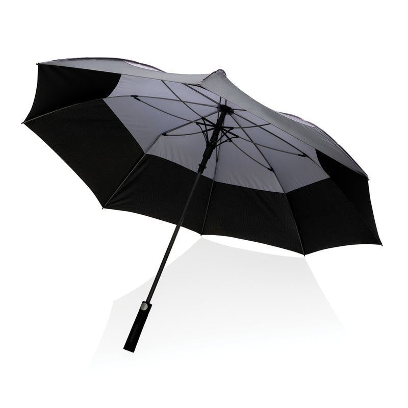 Load image into Gallery viewer, 27-inch Impact AWARE™ RPET stormproof umbrella by XD Collection, auto open with durable 190T fabric and impact-resistant design.