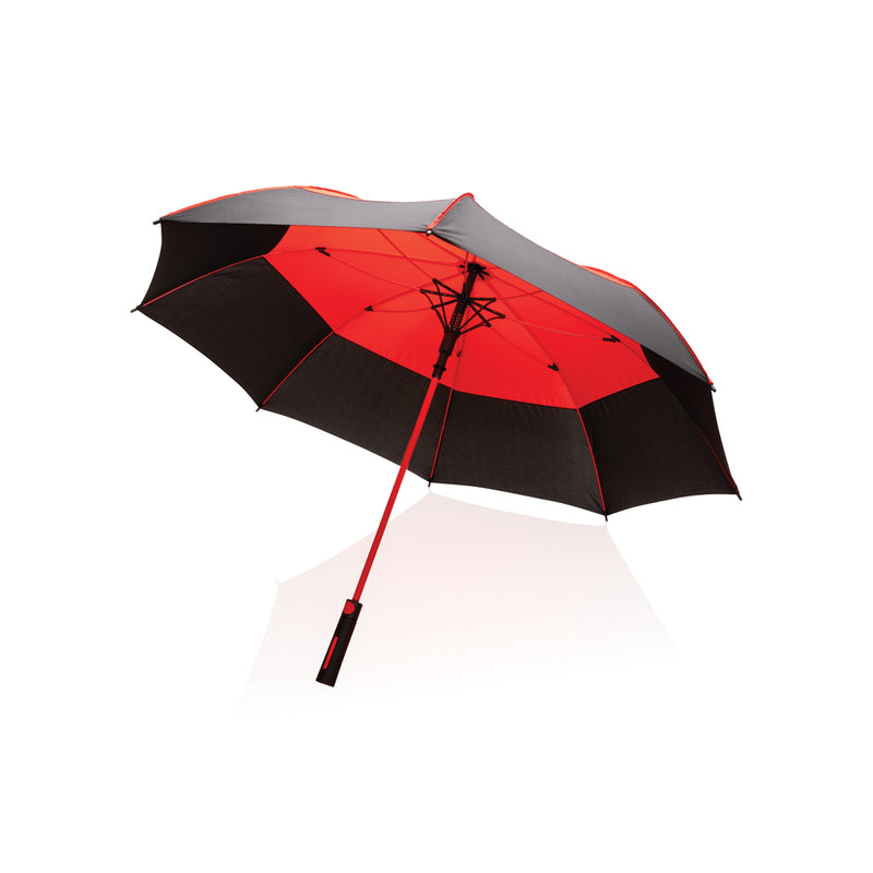 Load image into Gallery viewer, 27-inch Impact AWARE™ RPET stormproof umbrella by XD Collection, auto open with durable 190T fabric, suitable for all weather.