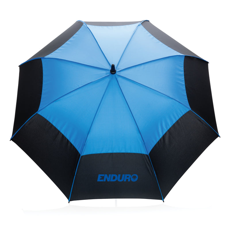 Load image into Gallery viewer, 27-inch Impact AWARE™ RPET auto open stormproof umbrella by XD Collection, featuring a durable, impact-resistant canopy in vibrant colors.