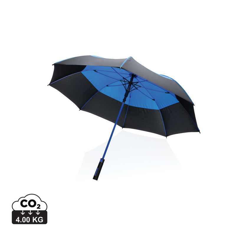 Load image into Gallery viewer, 27-inch Impact AWARE™ RPET stormproof umbrella by XD Collection, auto-open design with sturdy frame, rain protection in a compact form.