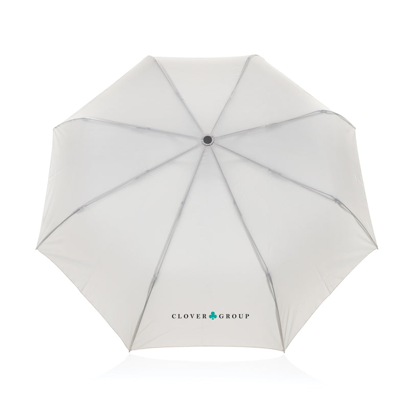 Load image into Gallery viewer, Kaycey 21-inch AWARE™ RPET acacia wood mini auto open umbrella by XD Collection, featuring a compact design and wooden handle.