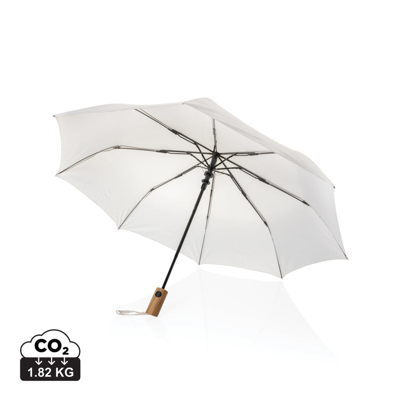 Load image into Gallery viewer, Kaycey 21-inch AWARE™ RPET Acacia wood mini auto open umbrella with wooden handle from XD Collection.