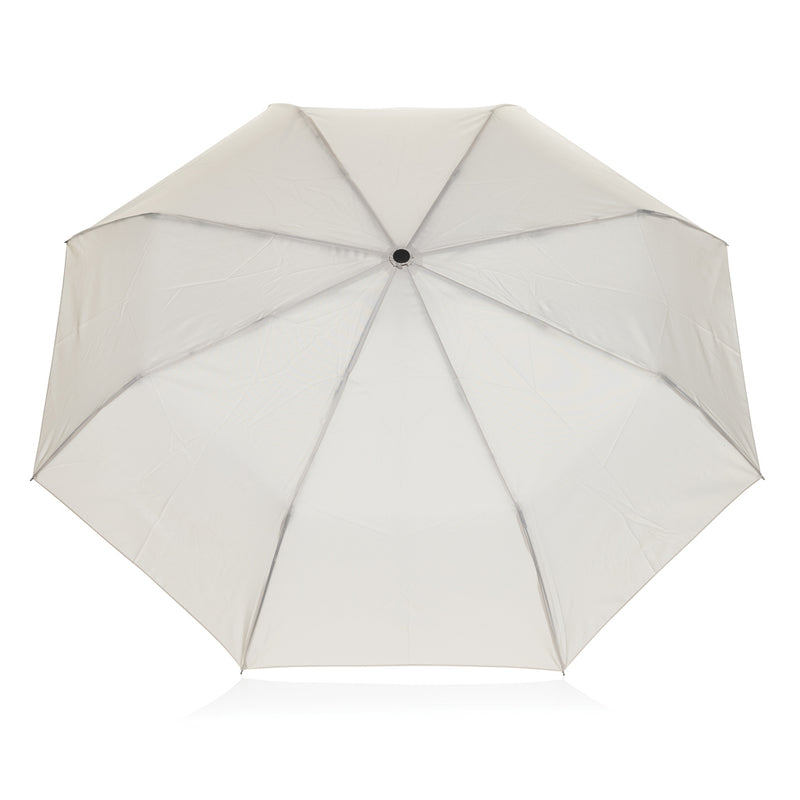 Load image into Gallery viewer, XD Collection Yara 21-inch AWARE™ RPET solid color umbrella with carabiner, showing the closed umbrella with strap and carabiner attachment.