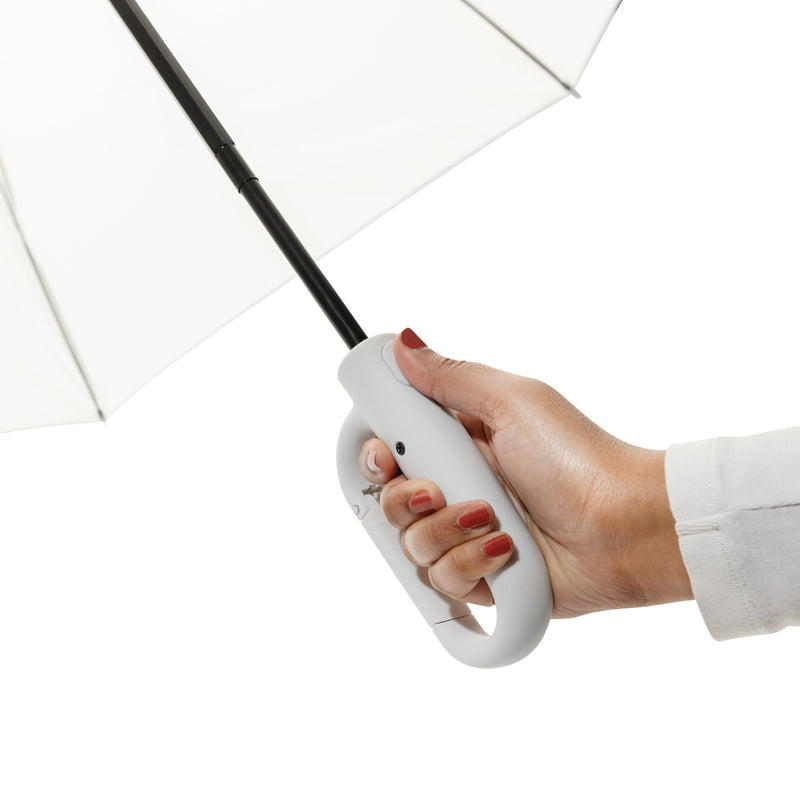 Load image into Gallery viewer, XD Collection Yara 21-inch AWARE™ RPET solid color umbrella with carabiner, shown with its vibrant canopy and attached carabiner clip.