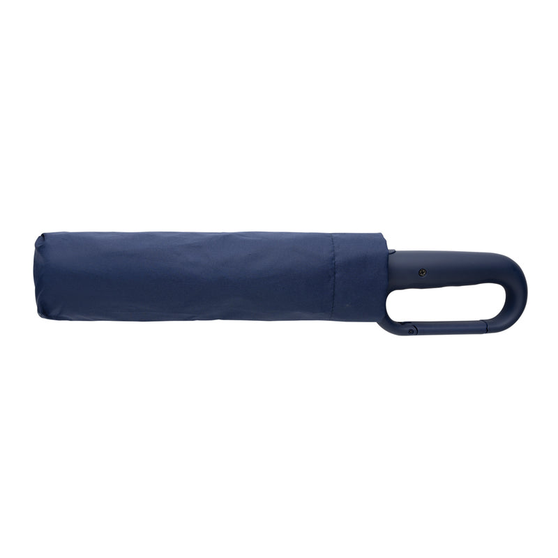 Load image into Gallery viewer, XD Collection Yara 21-inch AWARE™ RPET solid color umbrella with carabiner, open showing vibrant fabric and sturdy handle