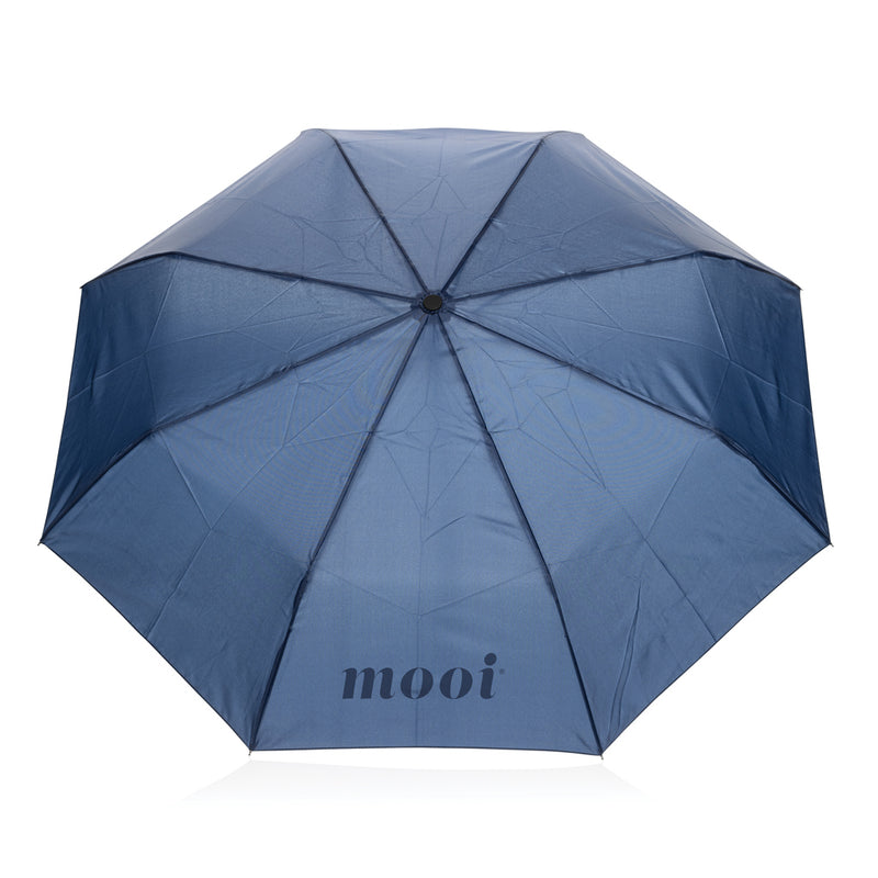 Load image into Gallery viewer, Yara 21-inch AWARE™ RPET solid color umbrella with carabiner by XD Collection, open showing vibrant fabric and compact design