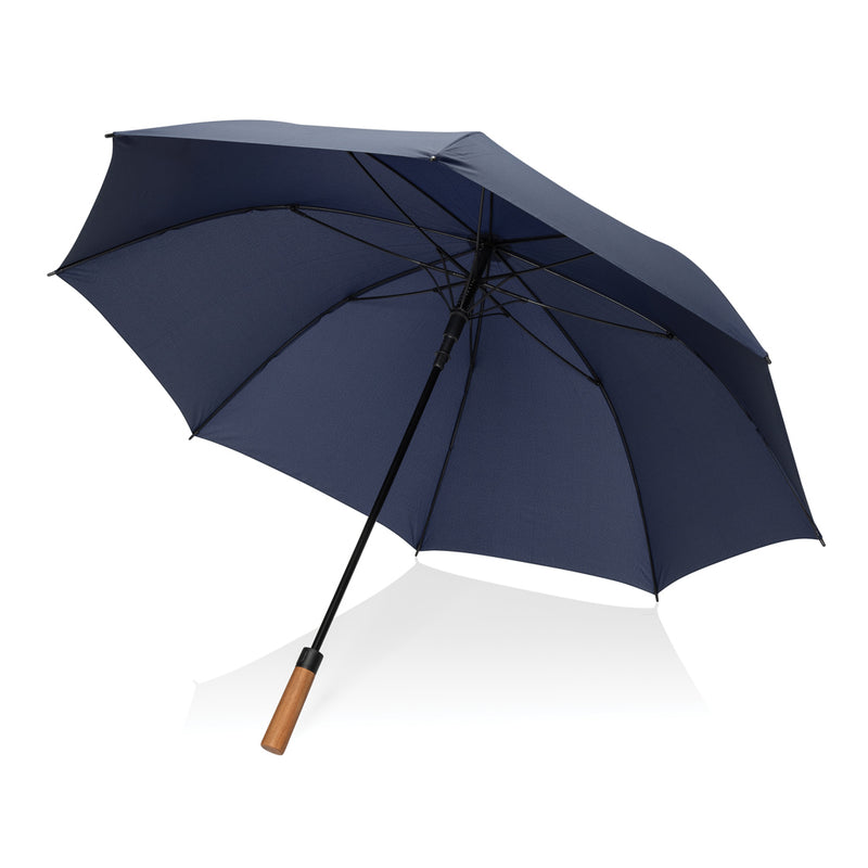 Load image into Gallery viewer, XD Collection Tony Aware™ RPET 30-inch acacia auto-open umbrella with eco-friendly design and wooden handle.
