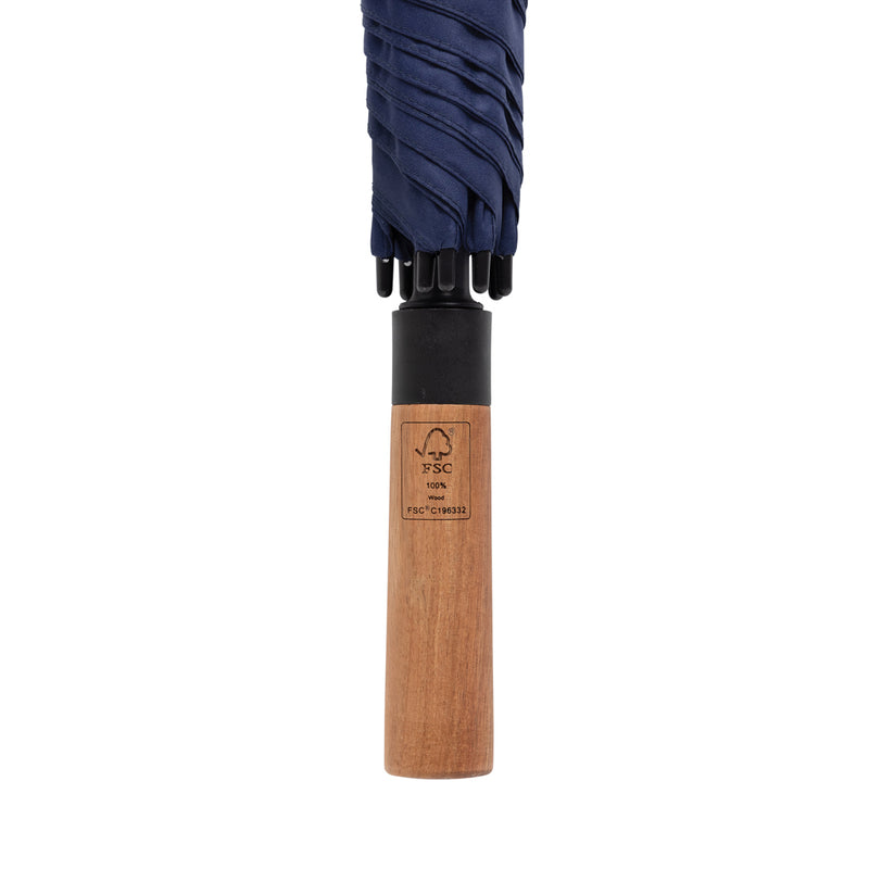 Load image into Gallery viewer, XD Collection Tony Aware RPET 30-inch acacia auto open umbrella with wooden handle, featuring eco-friendly design and vibrant canopy.