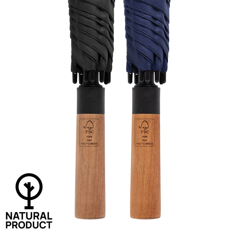 Load image into Gallery viewer, XD Collection Tony Aware RPET 30-inch acacia auto open umbrella with wooden handle, eco-friendly design, and sturdy canopy.