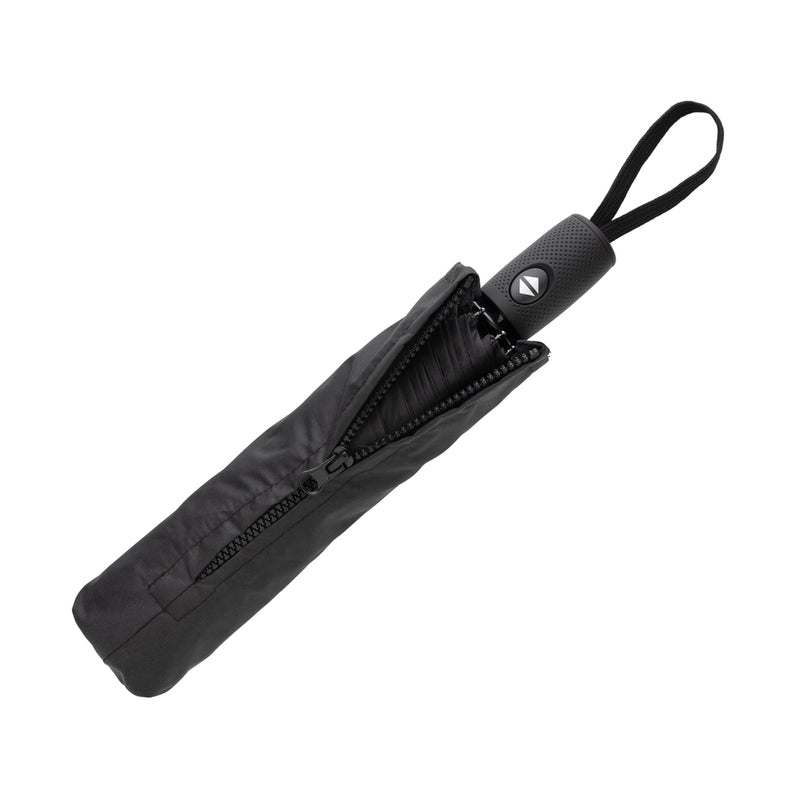 Load image into Gallery viewer, Swiss Peak Vito Aware™ RPET 21-inch auto open/close umbrella opened outdoors showing green canopy and ergonomic handle.