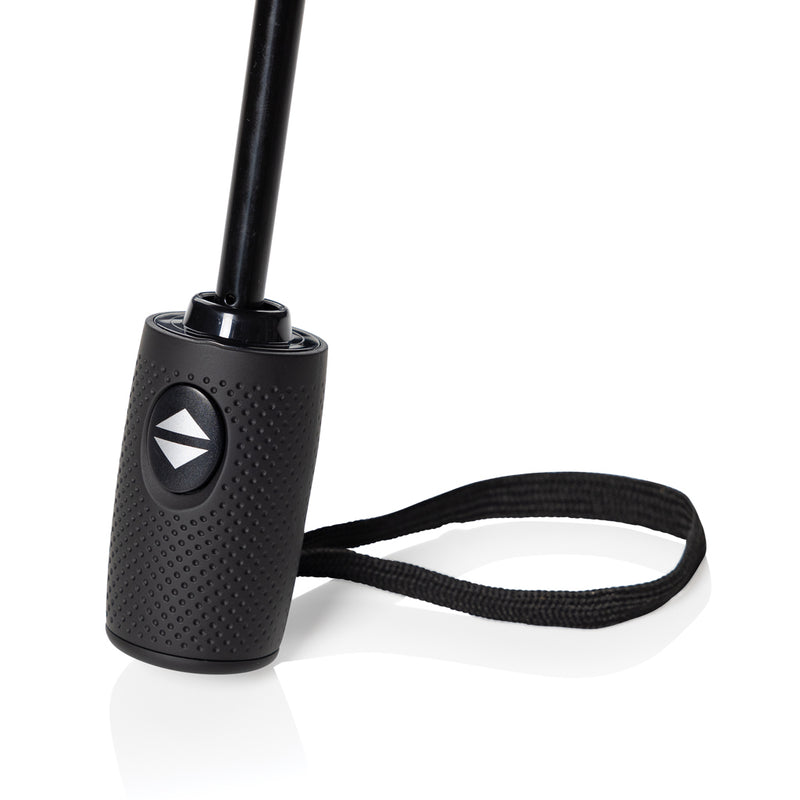 Load image into Gallery viewer, Swiss Peak Vito Aware™ RPET 21-inch auto open/close umbrella opened outdoors in natural light, showcasing its compact design and canopy.