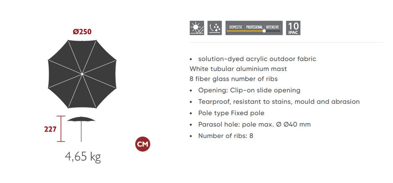Load image into Gallery viewer, Fermob Shadoo outdoor table umbrella with 250 cm diameter, providing shade for patio or hospitality outdoor spaces.