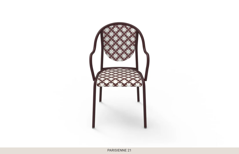 Load image into Gallery viewer, Fermob Parisienne 21 steel outdoor bistro chair with a curved back and slatted seat in a vibrant finish.
