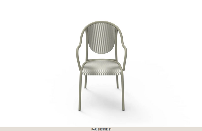Load image into Gallery viewer, Fermob Parisienne 21 steel bistro outdoor chair with curved back and slender legs, ideal for garden or patio seating.