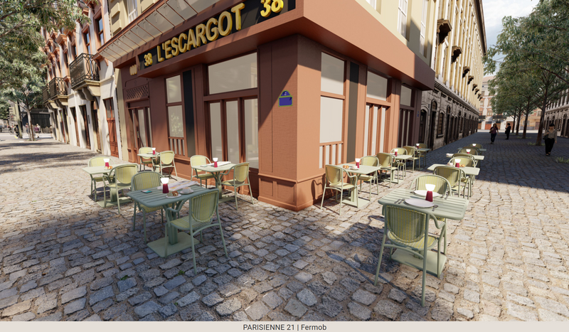 Load image into Gallery viewer, Fermob Parisienne 21 steel outdoor bistro chair in Ireland green with a classic curved metal design