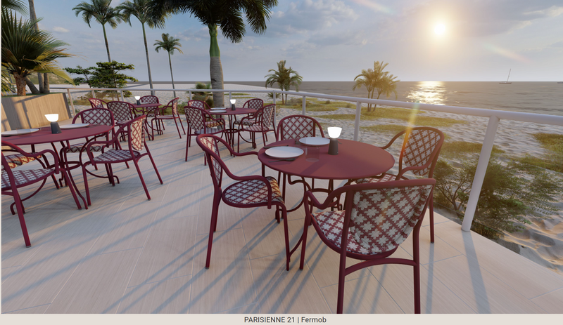 Load image into Gallery viewer, Red Fermob Parisienne 21 steel outdoor bistro chair with a classic design and curved backrest, ideal for outdoor seating.