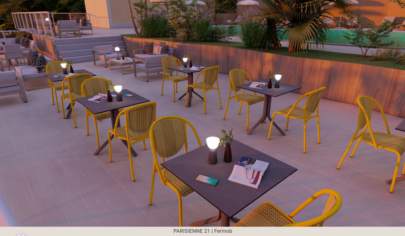 Load image into Gallery viewer, Fermob Parisienne 21 steel outdoor bistro chair with curved armrests and slatted seat, ideal for patio or garden dining.