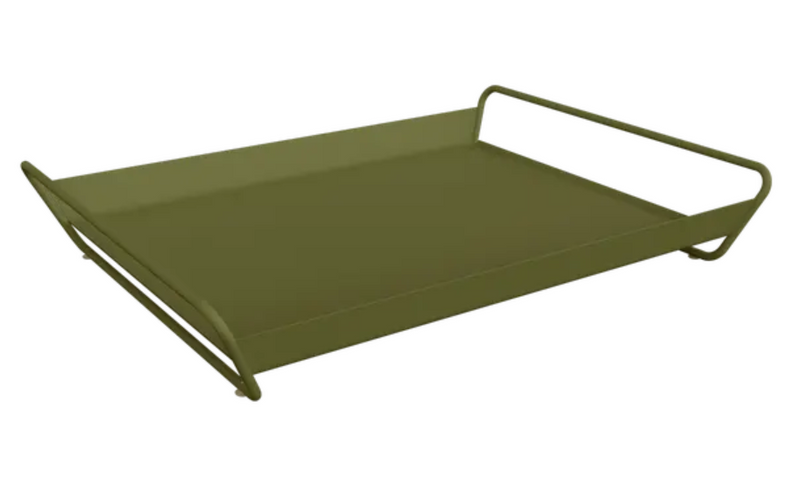 Load image into Gallery viewer, Fermob metal ALTO tray with Pesto green finish, measuring 53x38.5 cm, designed for outdoor use and serving food or drinks.